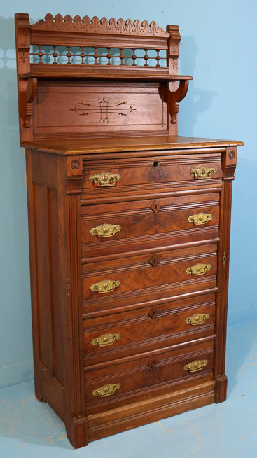 169d - Walnut Victorian highboy chest with backsplash