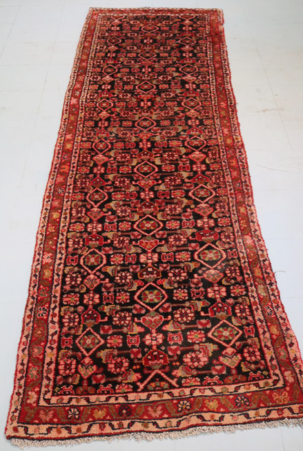 237a - Antique Persian runner, red, black and pink,