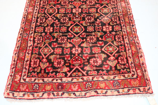237b - Antique Persian runner, red, black and pink,