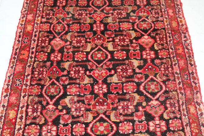 237c - Antique Persian runner, red, black and pink,