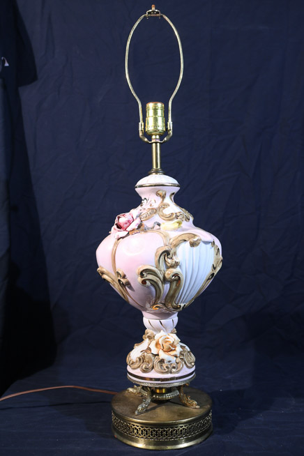 279a - Capodimonte lamp, pink and white, 30 in. T.