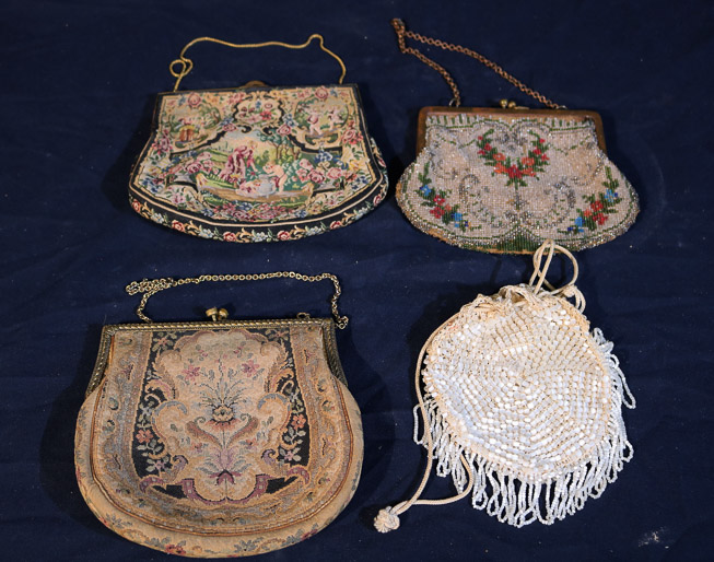 280a - 4 flapper purses with needlepoint, beading, and etc.
