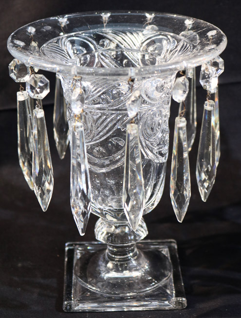 307c- Pair of crystal lusters with prisms, 7 in. T.