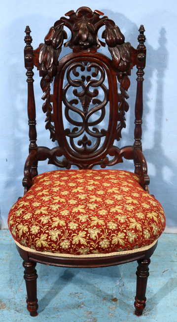 008a - Walnut heavily pierced carved back music chair, 38 in. T, 20.5 in. W, 18 in. D.-28