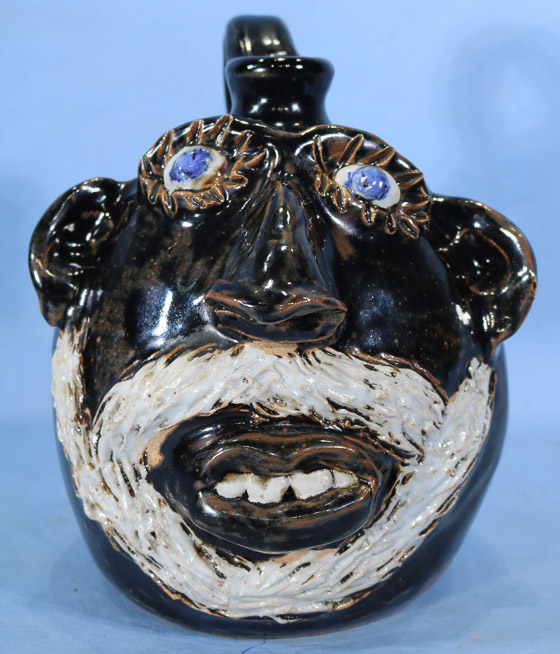 040Aa - Black face jug with white beard, signed Jerry Brown Pottery, Hamilton Al, 9.5 in. T, 8.5 in. W, made in 11-2001-16