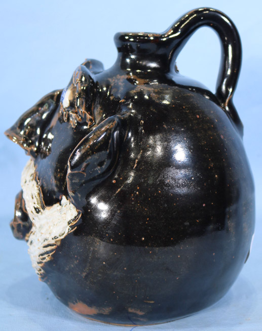 040Ab - Black face jug with white beard, signed Jerry Brown Pottery, Hamilton Al, 9.5 in. T, 8.5 in. W, made in 11-2001-16