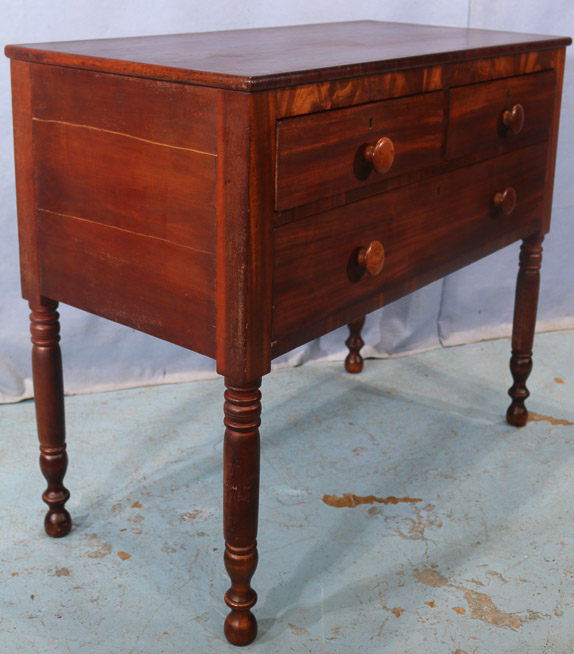 040ec - Mahogany 3 drawer Victorian hunt board on turned legs, 31.5 in T, 36.5 in. W, 18 in. D.-16