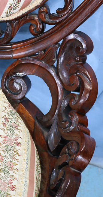 050c - Rosewood rococo heavily carved parlor chair by Henkel, 43 in. T, 24.5 in. W, 23 in. D.-28