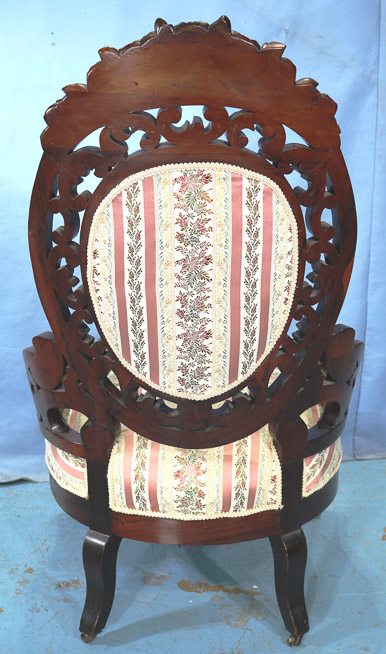 050d - Rosewood rococo heavily carved parlor chair by Henkel, 43 in. T, 24.5 in. W, 23 in. D.-28