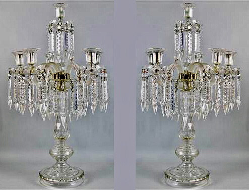 051a - Large and Exquisite Pair of Baccarat 19th Century Six Light Cut Crystal Candelabras With Rope Twist Arms, H. 2 ft. 4 in.-28