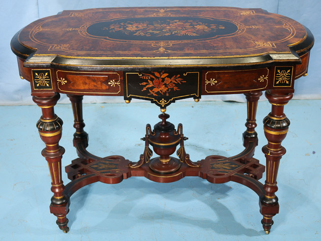 052a - Renaissance revival center table by Pottier and Stymus, 30 in. T, 25 in. W, 29 in. D.-28