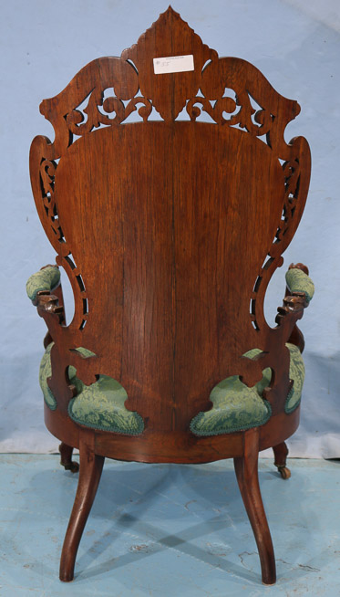 055f - Rosewood rococo Meeks arm parlor chair, Stanton Hall pattern in great condition, 44.5 in. T, 27 in. W, 24 in. D.-28