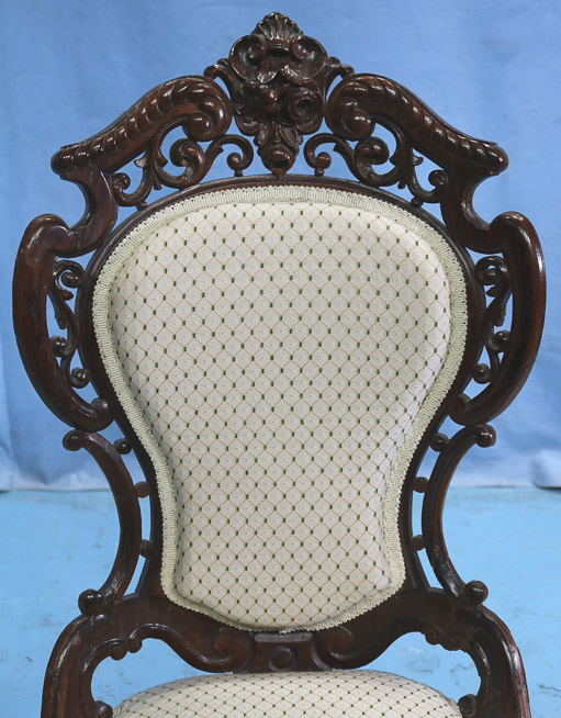 057d - Rosewood rococo parlor side chair by Meeks, Stanton Hall pattern with white upholstery, 40 in. T, 19 in. D, 19 in. W.-28