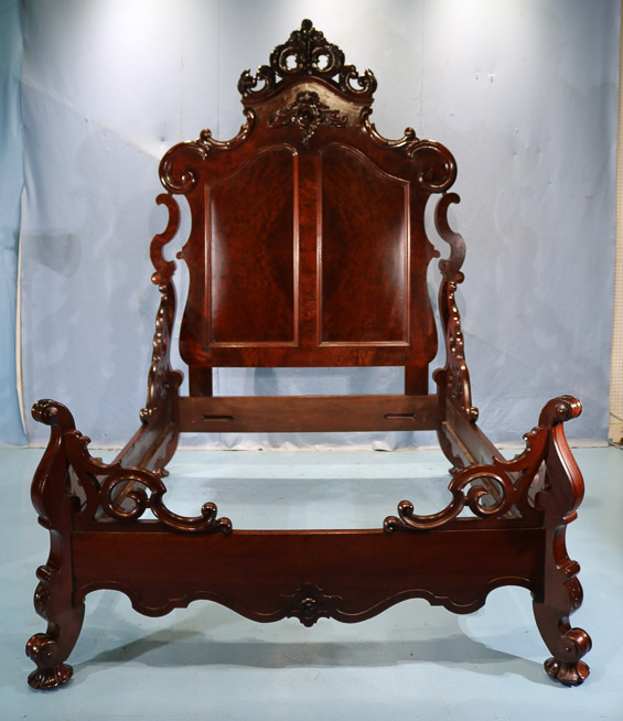 065b - Rare oversized walnut rococo high back bed with French influence by New Orleans furniture maker, Francois Signouret, 9 ft. 2 in. T, 66 in. W, 83 in. L.-28