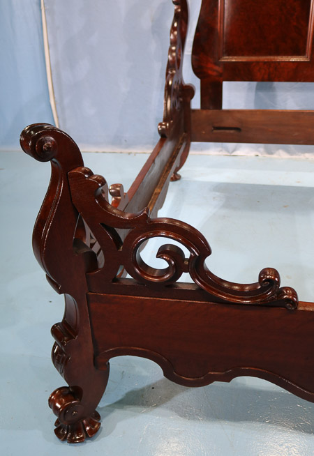 065c - Rare oversized walnut rococo high back bed with French influence by New Orleans furniture maker, Francois Signouret, 9 ft. 2 in. T, 66 in. W, 83 in. L.-28