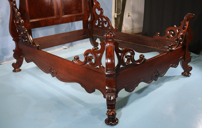 065d - Rare oversized walnut rococo high back bed with French influence by New Orleans furniture maker, Francois Signouret, 9 ft. 2 in. T, 66 in. W, 83 in. L.-28