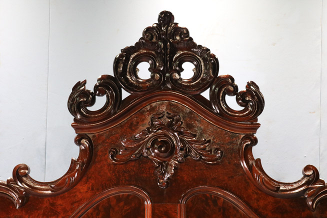 065e - Rare oversized walnut rococo high back bed with French influence by New Orleans furniture maker, Francois Signouret, 9 ft. 2 in. T, 66 in. W, 83 in. L.-28