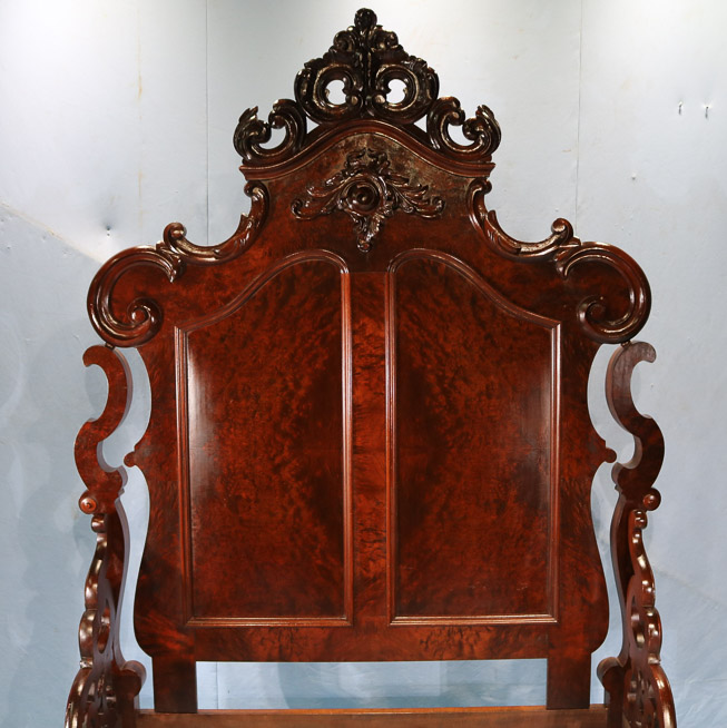 065f - Rare oversized walnut rococo high back bed with French influence by New Orleans furniture maker, Francois Signouret, 9 ft. 2 in. T, 66 in. W, 83 in. L.-28