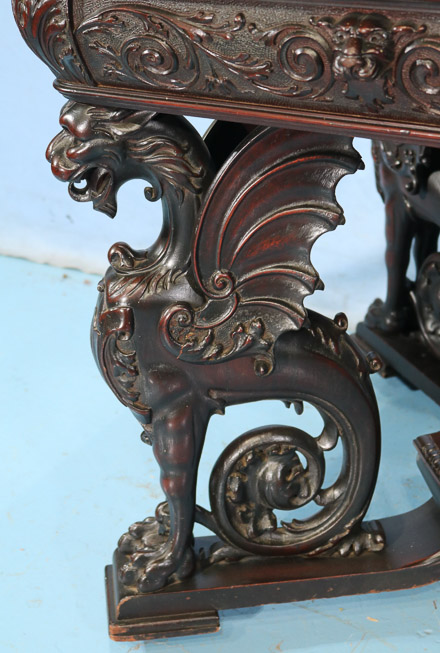 069c - Mahogany partners desk with carved full body wing griffins by R. J. Horner, 32 in. T, 56 in. W, 36.5 in. D.-28