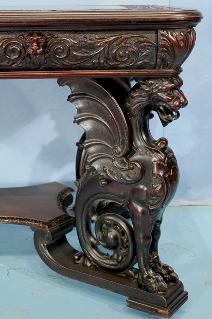 069d - Mahogany partners desk with carved full body wing griffins by R. J. Horner, 32 in. T, 56 in. W, 36.5 in. D.-28