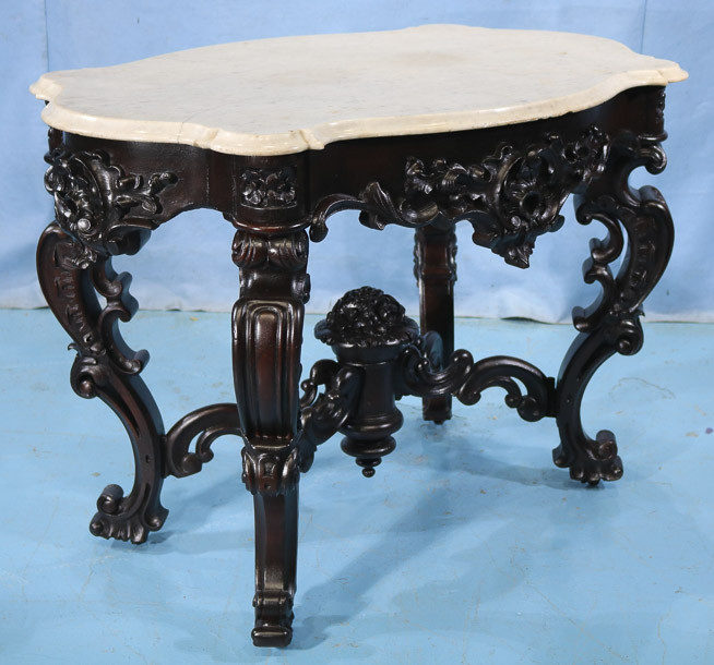 076b - Meeks rosewood heavily carved rococo center table, 30.5 in. T, 33 in. W, 29 in. D.-28