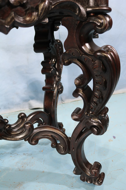 076e - Meeks rosewood heavily carved rococo center table, 30.5 in. T, 33 in. W, 29 in. D.-28