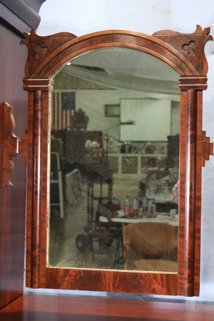 081d - Mahogany Empire gentleman's wardrobe with 2 towers, connecting chest and mirror, ca. 1845, 93 in. T, 72 in. W, 21 in. D.-28