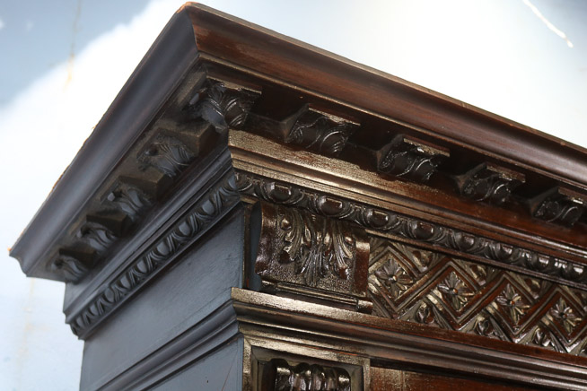 086j - Large European heavily carved mahogany sideboard, 89 in. T, 83.5 in. W, 25.5 in. D.-28