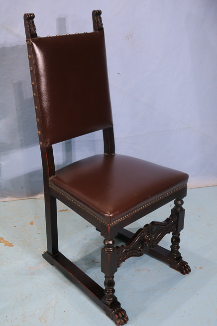 088d - Set of 6 European chairs with claw feet and brown leather upholstery, 42.5 in. T, 19 in. W, 17.5 in. D.-28