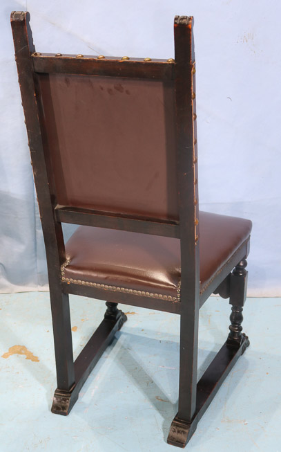 088f - Set of 6 European chairs with claw feet and brown leather upholstery, 42.5 in. T, 19 in. W, 17.5 in. D.-28