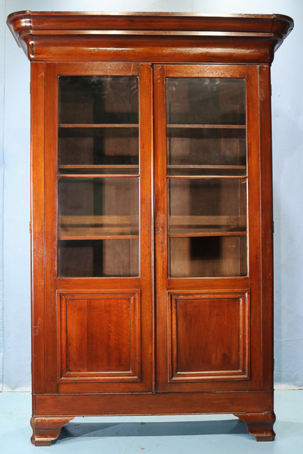 089a - Mahogany empire bookcase with ogee crown and glass panel doors, in good condition, ca. 1850, 93 in. T, 65 in. W, 22 in. D.-16