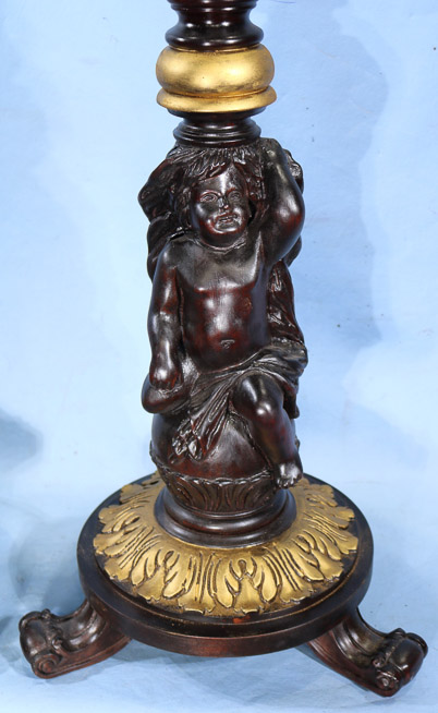 090b - Pair carved mahogany pedestals with cupid on base, 37.5 in. T, 12 in. Dia.-23