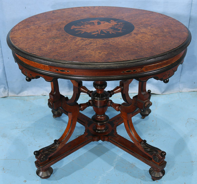 093a - Round parlor center table with inlay by Herter Brothers, 30 in. T, 36 in. Dia.-28