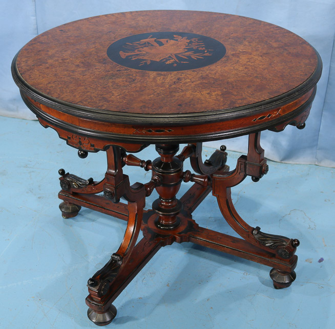 093f - Round parlor center table with inlay by Herter Brothers, 30 in. T, 36 in. Dia.-28