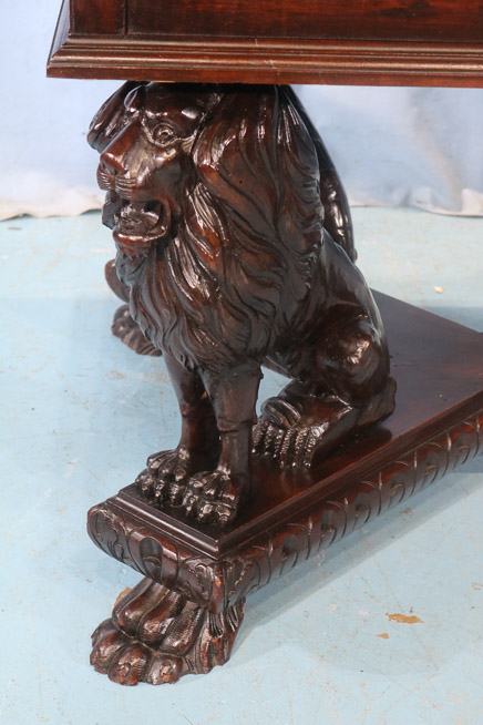 094b - Library table with full body lion supports and claw feet, 30.5 in. T, 70 in. W, 39 in. D.-28