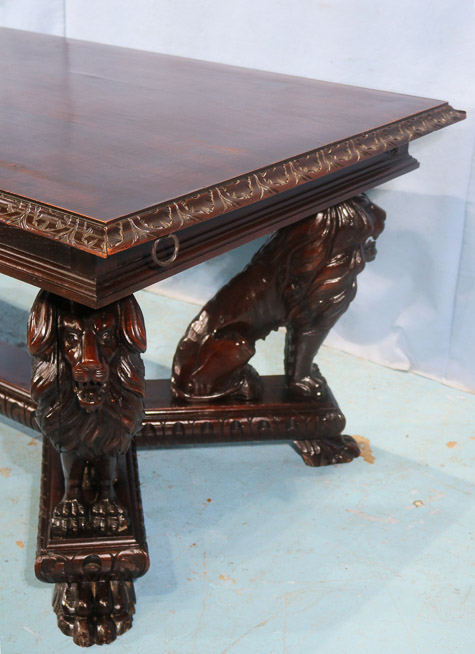 094g - Library table with full body lion supports and claw feet, 30.5 in. T, 70 in. W, 39 in. D.-28