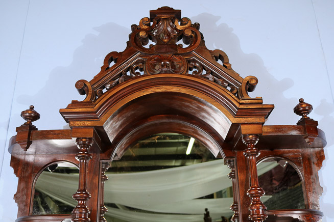 102c - Rosewood rococo etagere with marble top and mirror in bottom, 8 ft. 4 in. T, 53 in. W, 21 in. D.-25