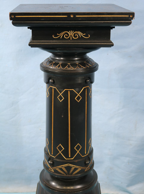 103b - Completely original Renaissance Revival ebonized pedestal with revolving top, 39 in T, 14 in. Sq.-22