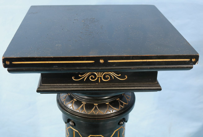 103d - Completely original Renaissance Revival ebonized pedestal with revolving top, 39 in T, 14 in. Sq.-22