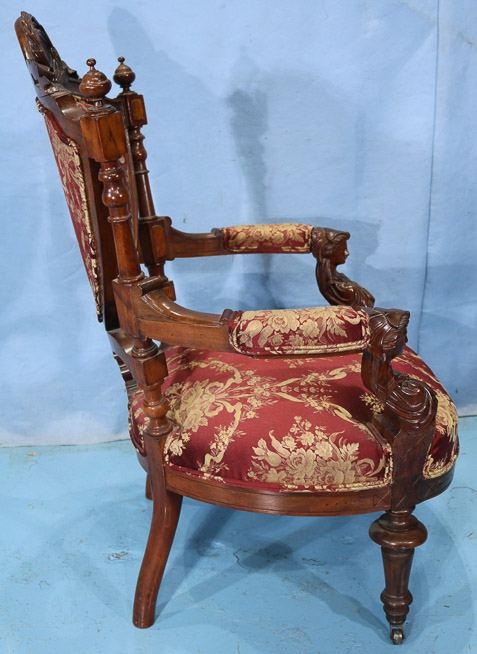 107f - Rosewood Victorian arm chair with head on arms attrib. to John Jelliff, 40 in. T, 25 in. W, 24 in. D.-28