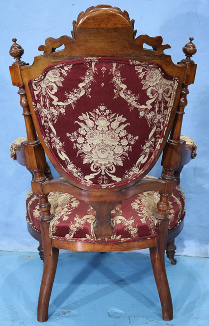 107g - Rosewood Victorian arm chair with head on arms attrib. to John Jelliff, 40 in. T, 25 in. W, 24 in. D.-28