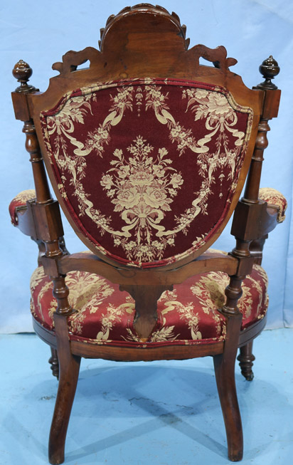 108f - Rosewood Victorian arm chair with head on arms attrib. to John Jelliff, 40 in. T, 25 in. W, 24 in. D.-28