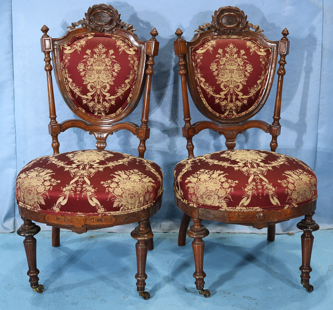 109a - Pair of rosewood parlor side chairs with carved crown, 40 in. T, 21 in. W, 20 in. D.-28