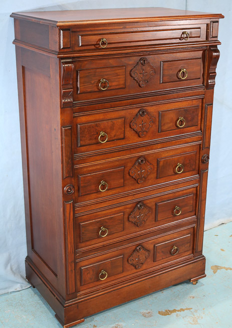 110c - Walnut Victorian highboy 6 drawer chest, 56 in. T, 32.5 in. W, 19 in. D.-28