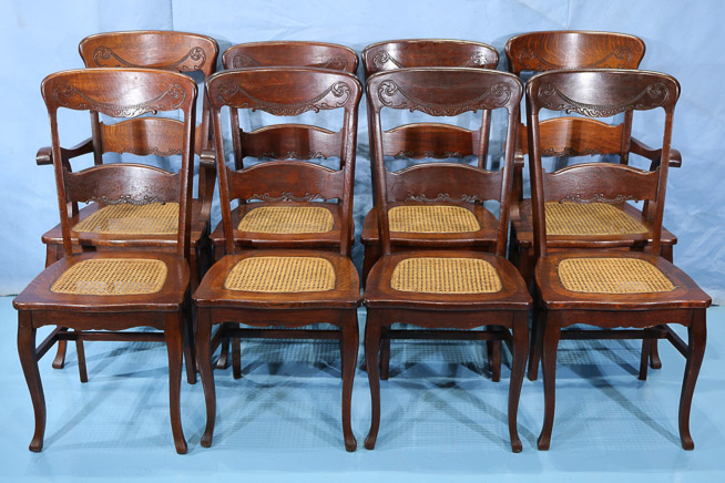 116a - Set of 8 oak dining chairs with laced cane seats, 2 arm chairs, 39.5 in. T, 20 in . W, 19.in . D.-28