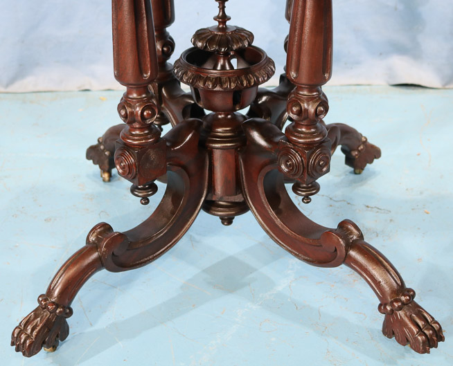 118c - Rosewood rococo center parlor table with marble top, attrib. to T. Brooks, 38 in . L, 36 in. W, 30 in. T.-28