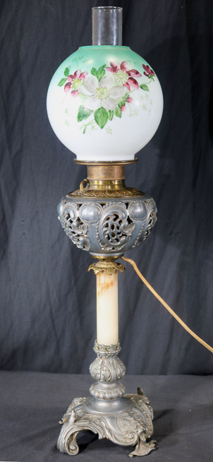 261a - Pewter and onyx banquet lamp, 30 in T.-22