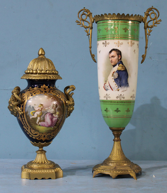 421a -2 piece severs vase and small capped urn