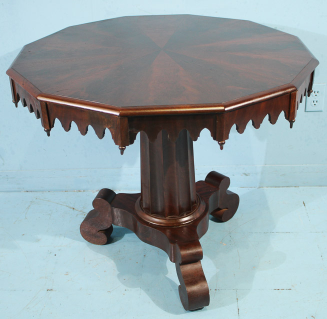 113a - Gothic mahogany Empire center table with matched veneer
