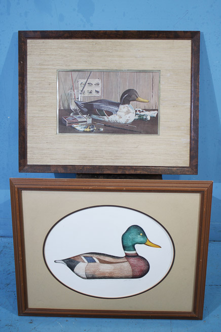 401a - Pair of duck prints, both matted and framed